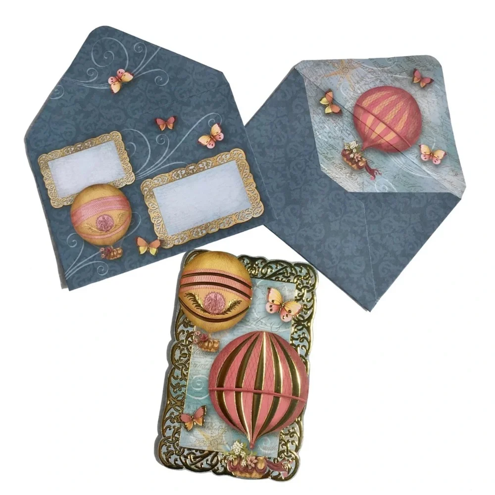 Punch Studio Single Embellished Die-Cut Fancy Cards ~ Hot Air Balloon (61530)